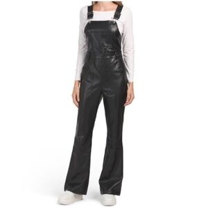 7 FOR ALL MANKIND Black Faux Leather Flare‎ Overalls L